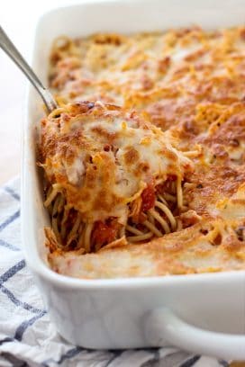 Cheesy Tomato Chicken Spaghetti - Joyous Apron