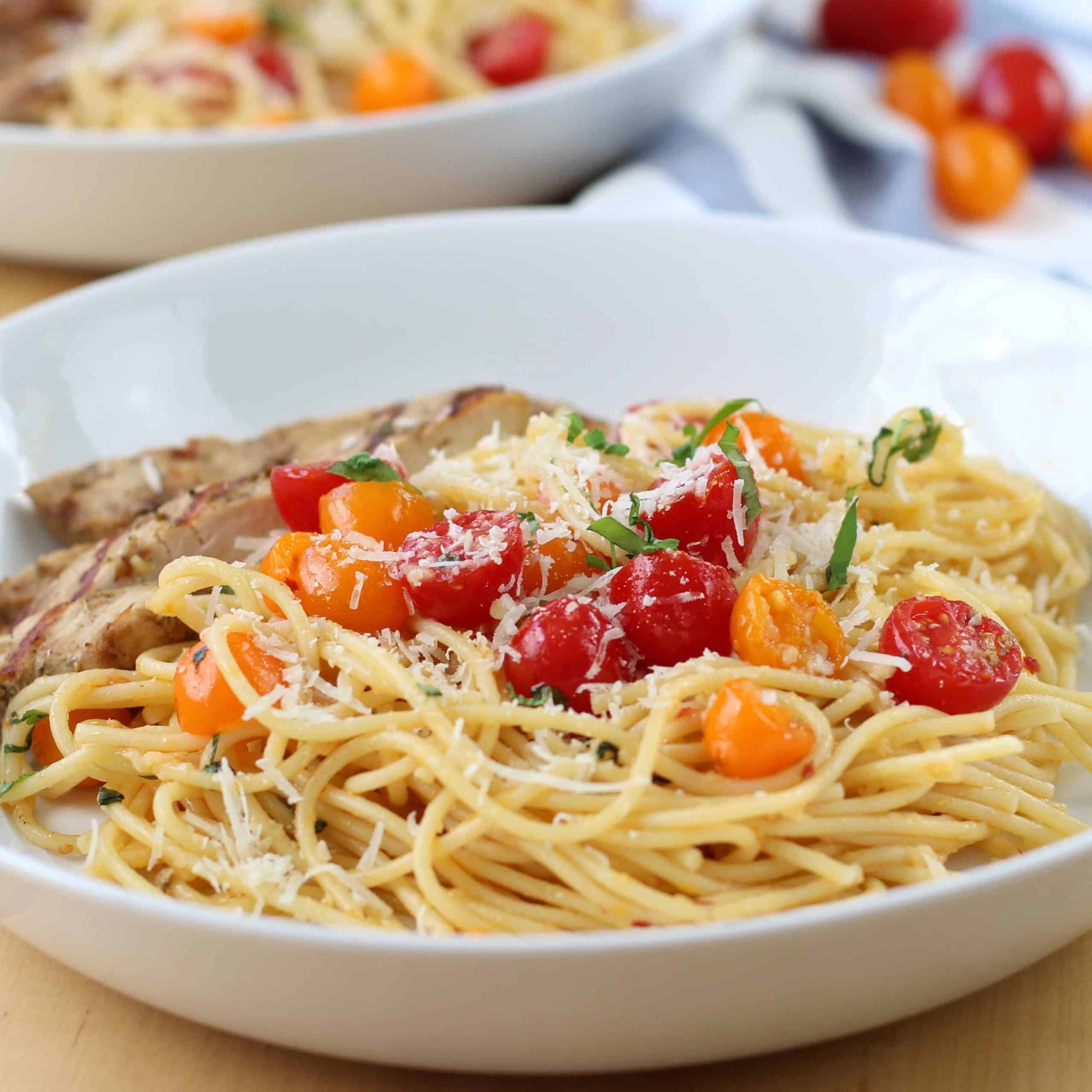 Cherry Tomato and Basil Pasta with Chicken - Joyous Apron