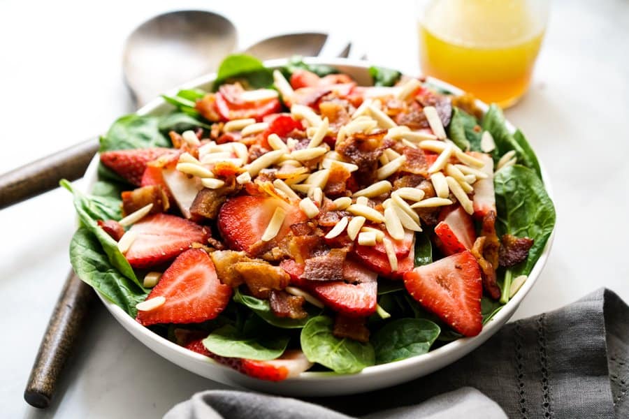 Strawberry Bacon Spinach Salad with Lemon Maple Dressing - Joyous Apron