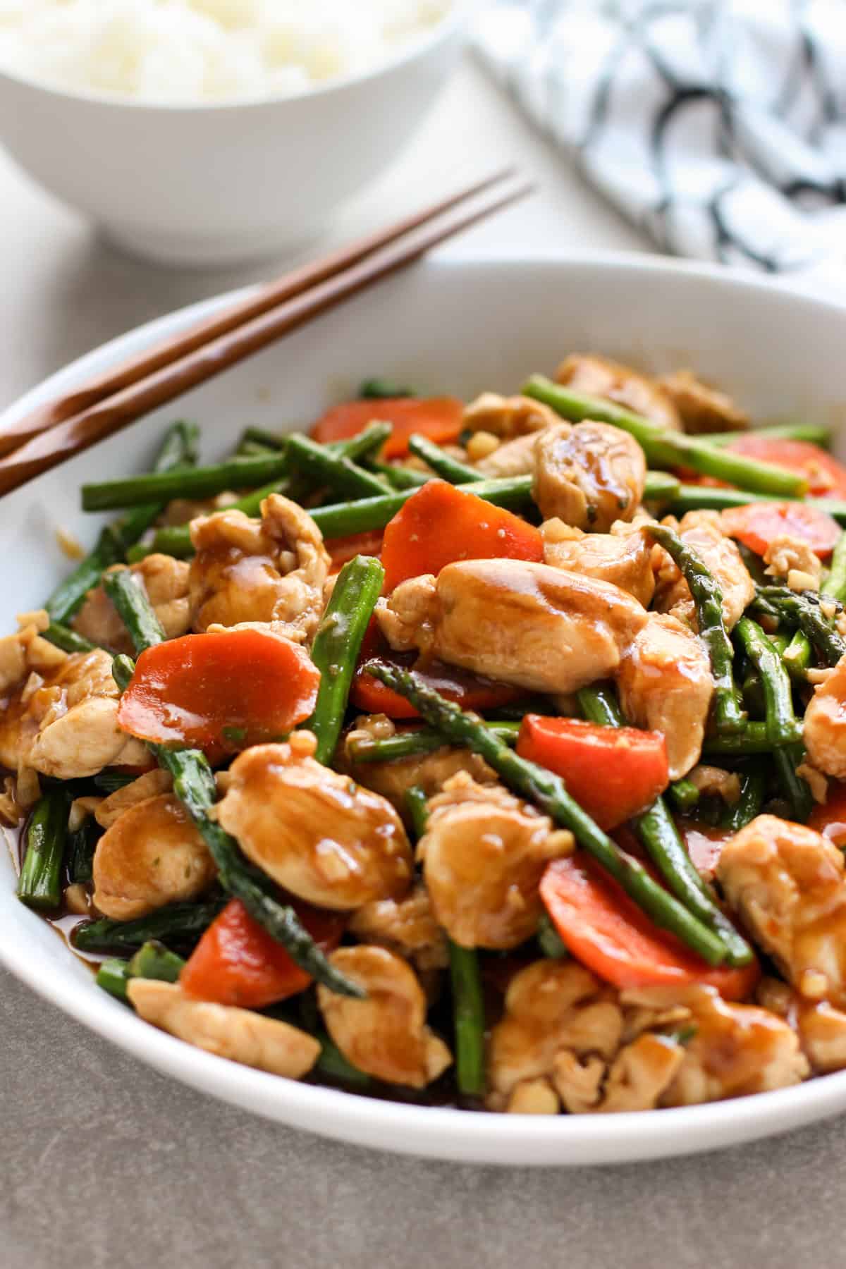 A bowl of Chicken and Asparagus Stir Fry
