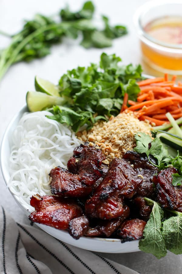 Vietnamese Vermicelli Noodle Bowl with Grilled Pork - Joyous Apron