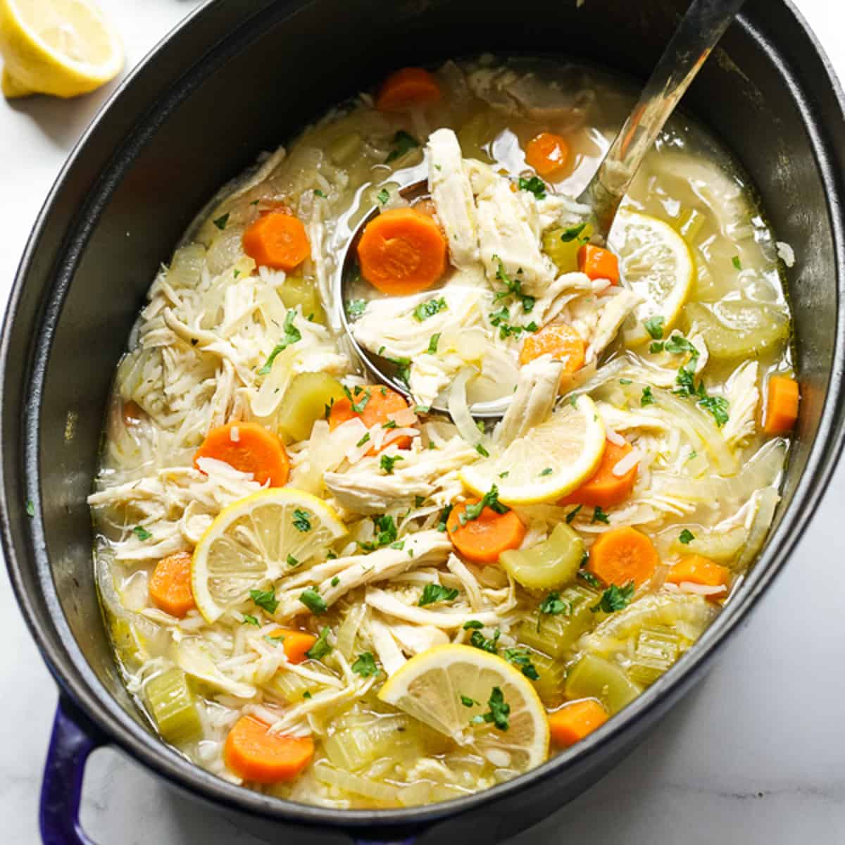 HEALTHY} Chicken Lemon Rice Soup Recipe - FeelGoodFoodie