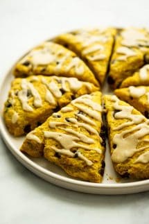 Pumpkin Chocolate Chip Scones with Maple Glaze Icing - Joyous Apron