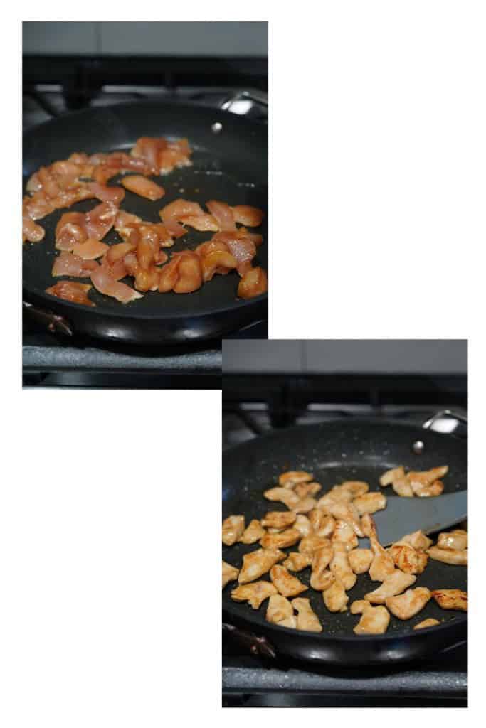 Searing chicken pieces on skillet